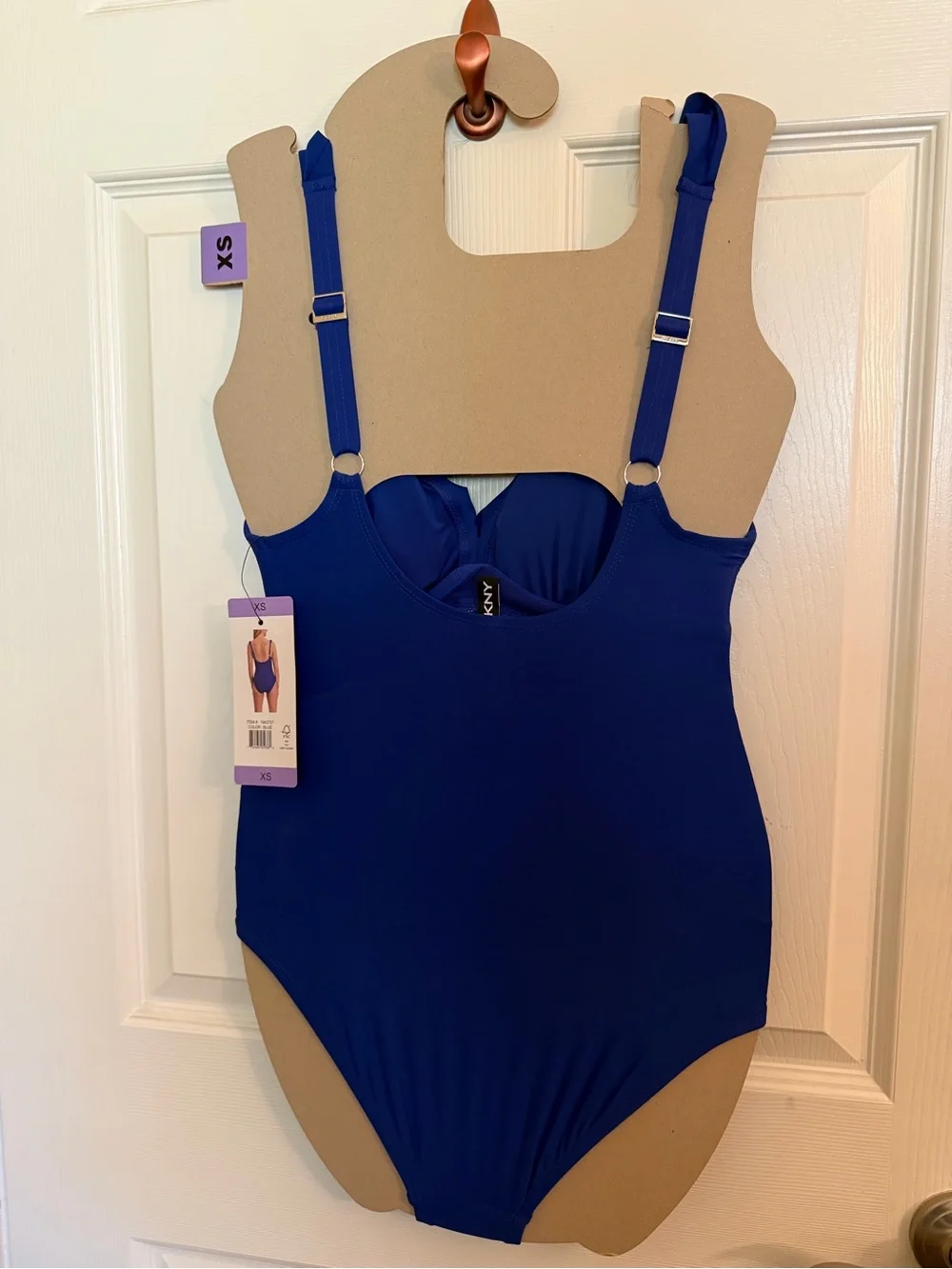DKNY Royal Blue Ruffle V-Neck One-Piece Swimsuit - Picture 2 of 2